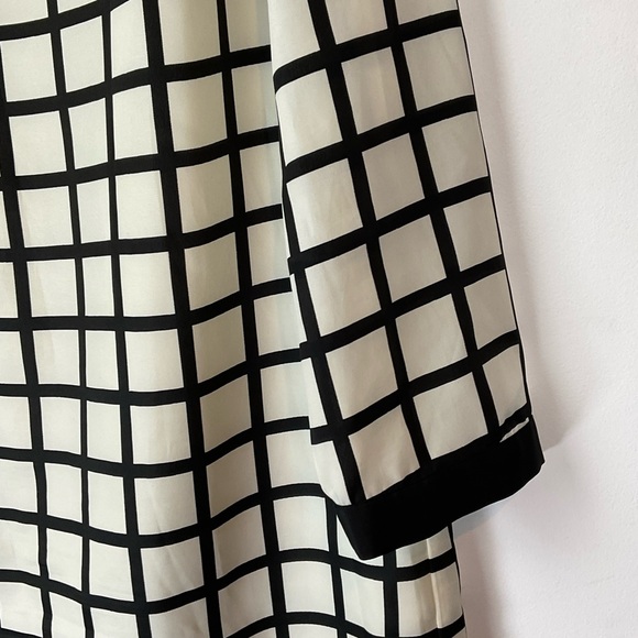 J Crew Dress Mod Black White Cream Longsleeve Geometric Grid Print Midi Size 10 - Picture 5 of 8